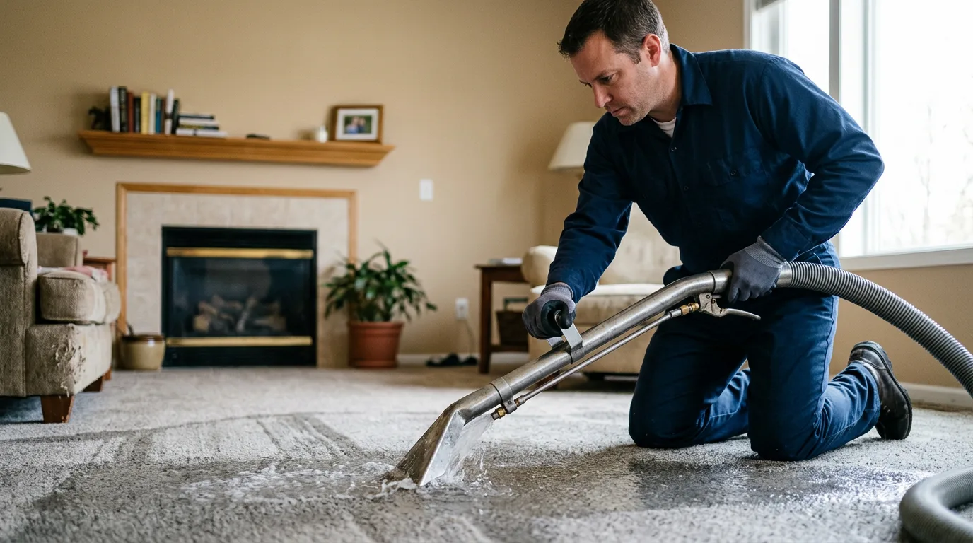 Water damage restoration technician working near Bloomsbury, NJ